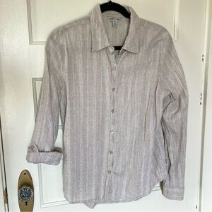 Orvis Light Tan Striped Linen long-sleeve roll-tab Shirt
